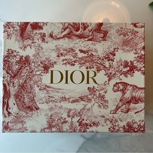 Dior gift box featuring the iconic red Toile de jouy pattern